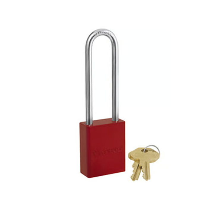 Safety Series Padlock Aluminum Body 1-1/2-Inch Wide Body 1/4-Inch Diameter Shackle Red