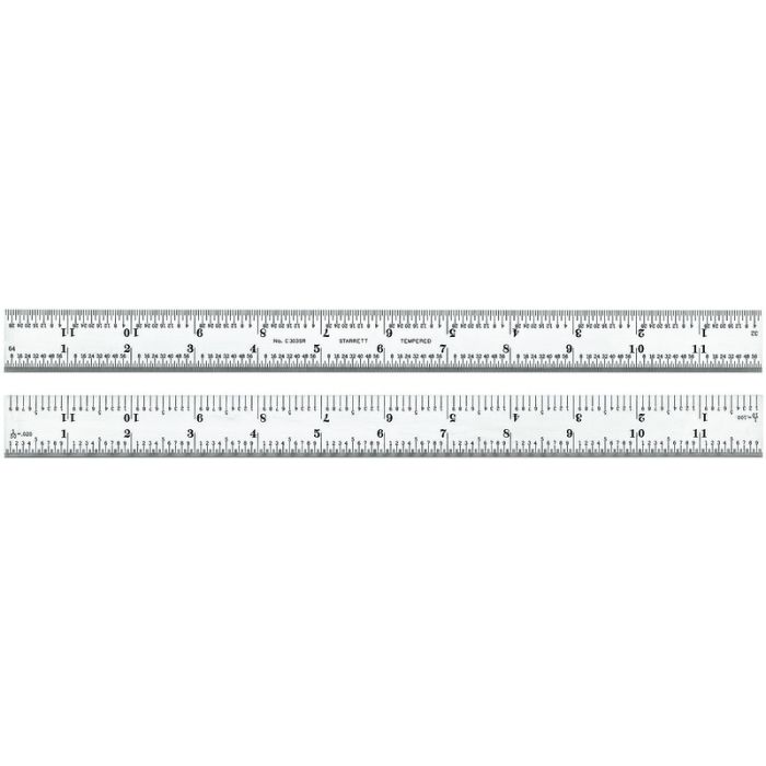 Semi Flexible Steel Rule with Inch Graduations, 3R Style Graduations, 12" Length, 1" Width, 1/40"