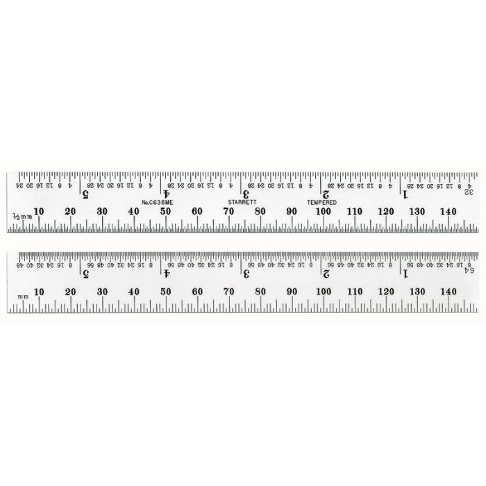 5-3/4" Spring-Tempered Steel Rule 1/32", 1/64"; 1/64", 3/64" Graduation