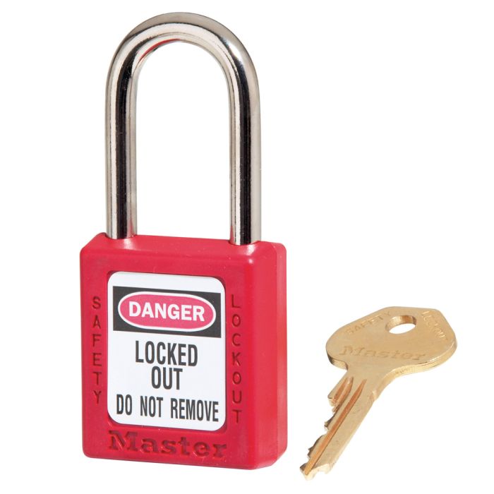 Red Zenex Thermoplastic Safety Padlock, 1-1/2in (38mm) Wide with 1-1/2in (38mm) Tall Shackle