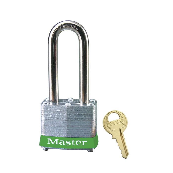 Green Laminated Steel Safety Padlock, 1-9/16in (40mm) Wide with 2in (51mm) Tall Shackle, Keyed Alike