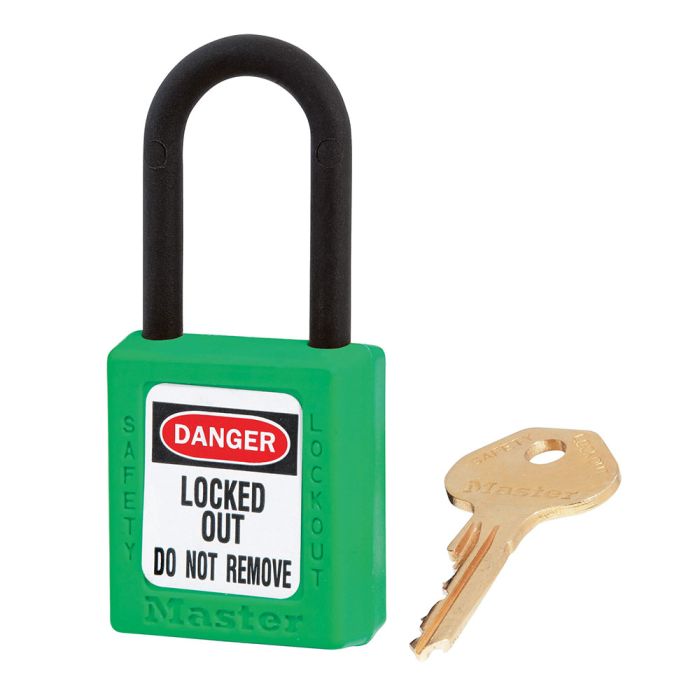 Green Dielectric Zenex Thermoplastic Safety Padlock, 1-1/2in (38mm) Wide with 1-1/2in (38mm) Nylon