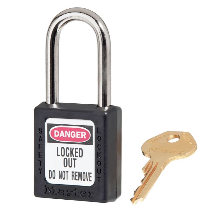 Black Zenex Thermoplastic Safety Padlock, 1-1/2in (38mm) Wide with 1-1/2in (38mm) Tall Shackle