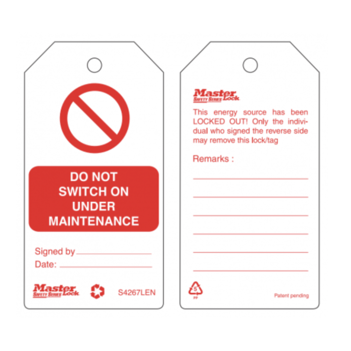 Safety Tag  (DO NOT SWITCH ON UNDER MAINTANENCE)