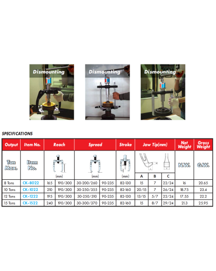 CK-1222, 12 Ton Hydraulic Puller Set