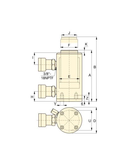 Double-Acting, Aluminum Hydraulic Cylinder