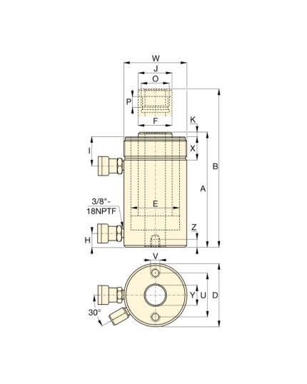 Double-Acting, Hollow Plunger Hydraulic Cylinder