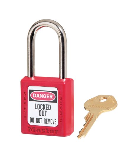 Red Zenex Thermoplastic Safety Padlock, 1-1/2in (38mm) Wide with 1-1/2in (38mm) Tall Shackle