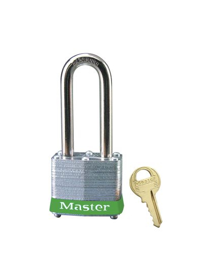 Green Laminated Steel Safety Padlock, 1-9/16in (40mm) Wide with 2in (51mm) Tall Shackle, Keyed Alike