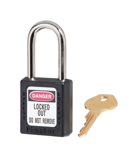 Black Zenex Thermoplastic Safety Padlock, 1-1/2in (38mm) Wide with 1-1/2in (38mm) Tall Shackle