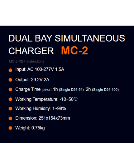 MC-2 Dual Bay Charger, 1.5m Input Cable With Malaysia Plug