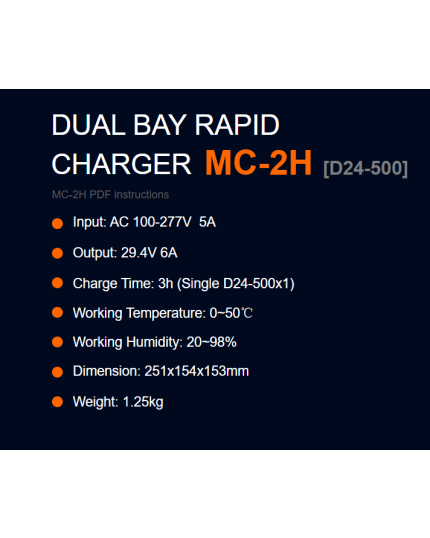 MC-2H Dual Bay Charger, 1.5m Input Cable With Malaysia Plug