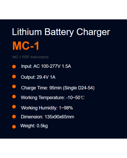 MC-1 Single Battery Pack Charger, 1.5m Input Cable With Malaysia Plug