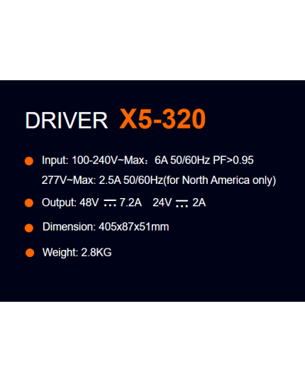 X5-320-56BH Driver, AC 100-277V Input, IP66, 3m Input Cable With Malaysia Plug