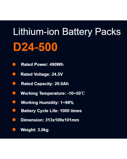 D24-500 Rechargeable Lithium-ion Battery Pack; 488Wh