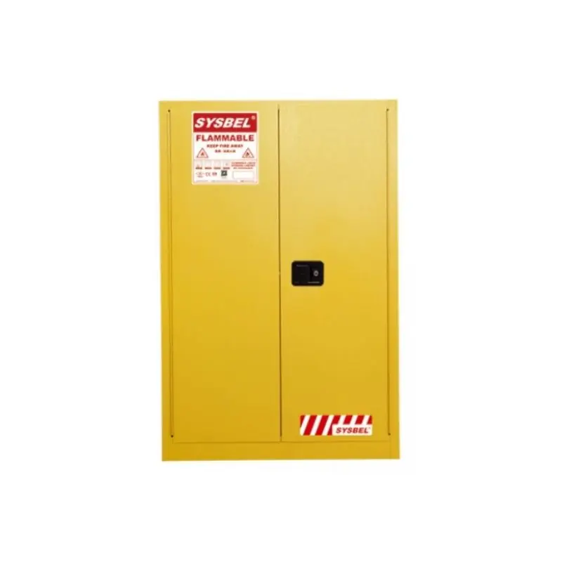 SAFETY FLAMMABLE CABINET - COLOUR : YELLOW - CAP : 45GAL/170LTR - SIZE : 165H X 109W X 46D CM - DOUBLE DOOR/MANUAL/2SHEL