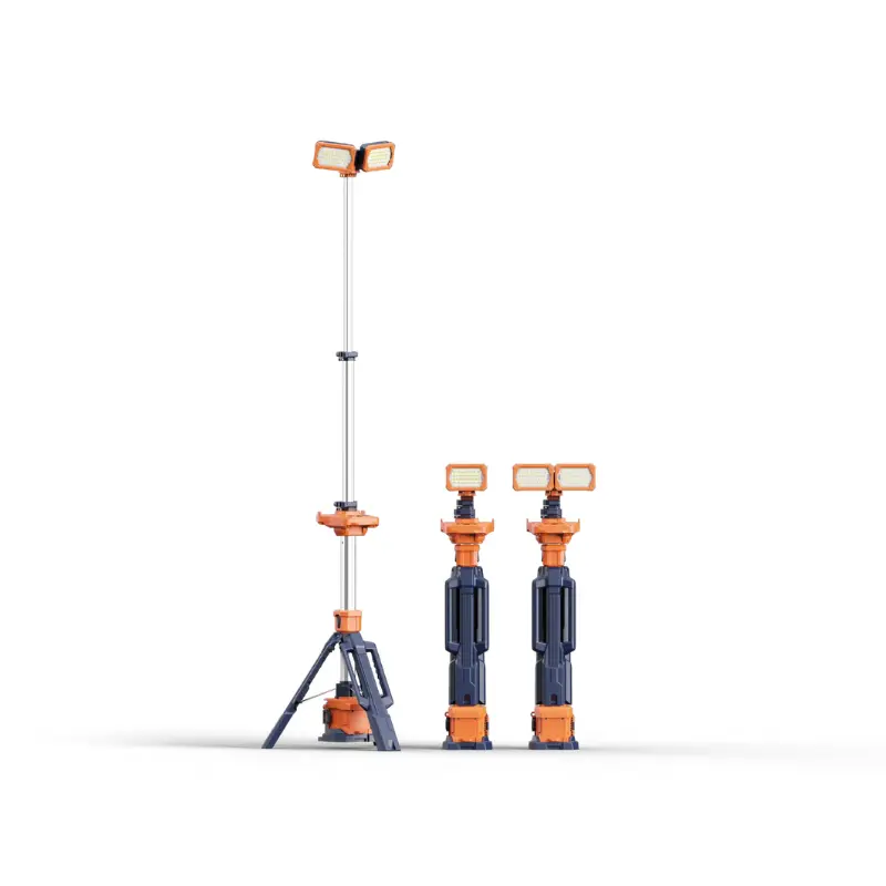 PORTABLE RECHARGEABLE LIGHT TOWER, 1~2.3 MTR, IP66, DUAL HEAD 12,000LM (AC), 6,000LM (BATTERY) 4~44 HOURS