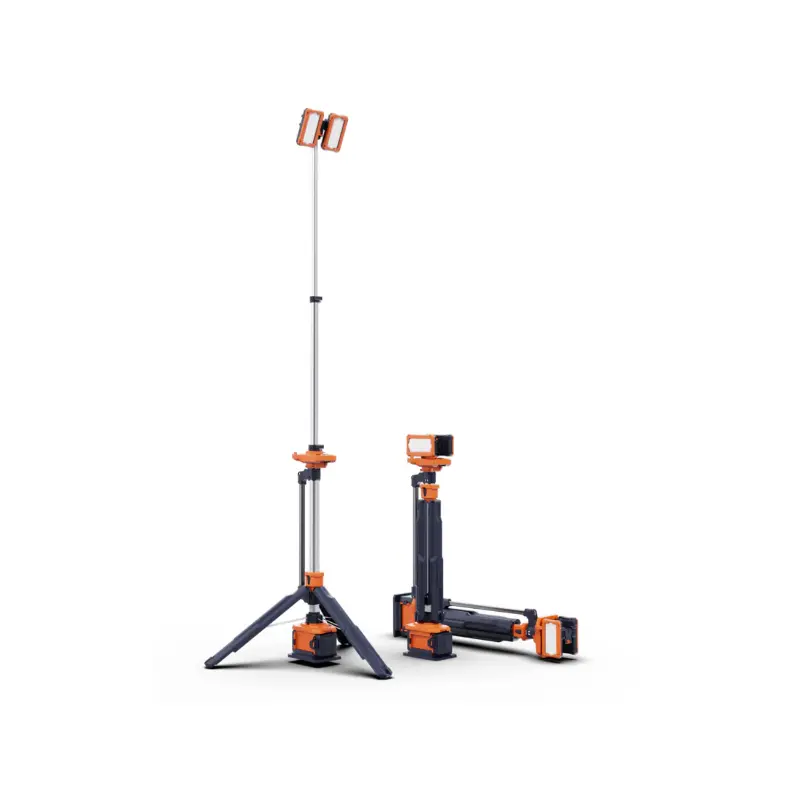 PORTABLE RECHARGEABLE LIGHT TOWER, 1.25~3.1 MTR, IP66 14,000LM (AC), 8,000LM (BATTERY) 7~70 HOURS (2 BATTERY POWERED)