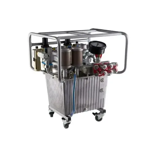 [HY-TWIN-AIR-4S] HY-TWIN-AIR-4S, 4 Stage, Twin Pump, Pneumatic Pump, 4 Ports, c/w 10k PSI Gauge