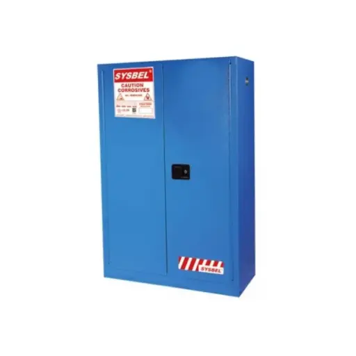 [WA810450B] SAFETY CORROSIVE CABINET - COLOUR : BLUE - CAP : 45GAL/170LTR - SIZE : 165H X 109W X 46D CM - DOUBLE DOOR/MANUAL/2SHELVE