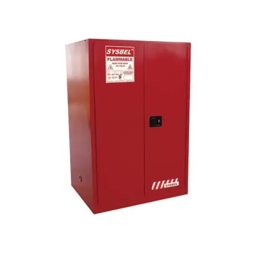 [WA810860R] SAFETY COMBUSTIBLE CABINET - COLOUR : RED - CAP : 90GAL/340LTR - SIZE : 165H X 109W X 86D CM - DOUBLE DOOR/MANUAL/2SHELV